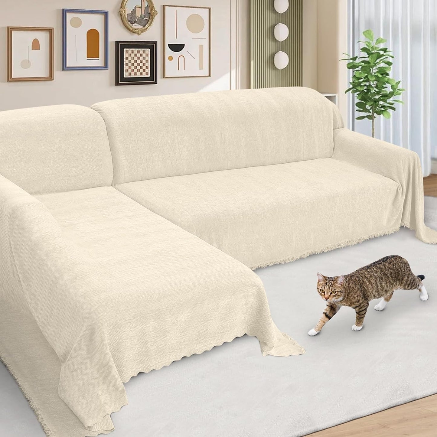 ALIECOM Sectional Couch Covers L Shape Sectional Sofa Cover for Dogs 2 Piece Thick Chenille L Shaped Couch Cover Blanket Chaise Sofa Slipcovers Pet Furniture Protector Washable (XX-Large, Air Grey)