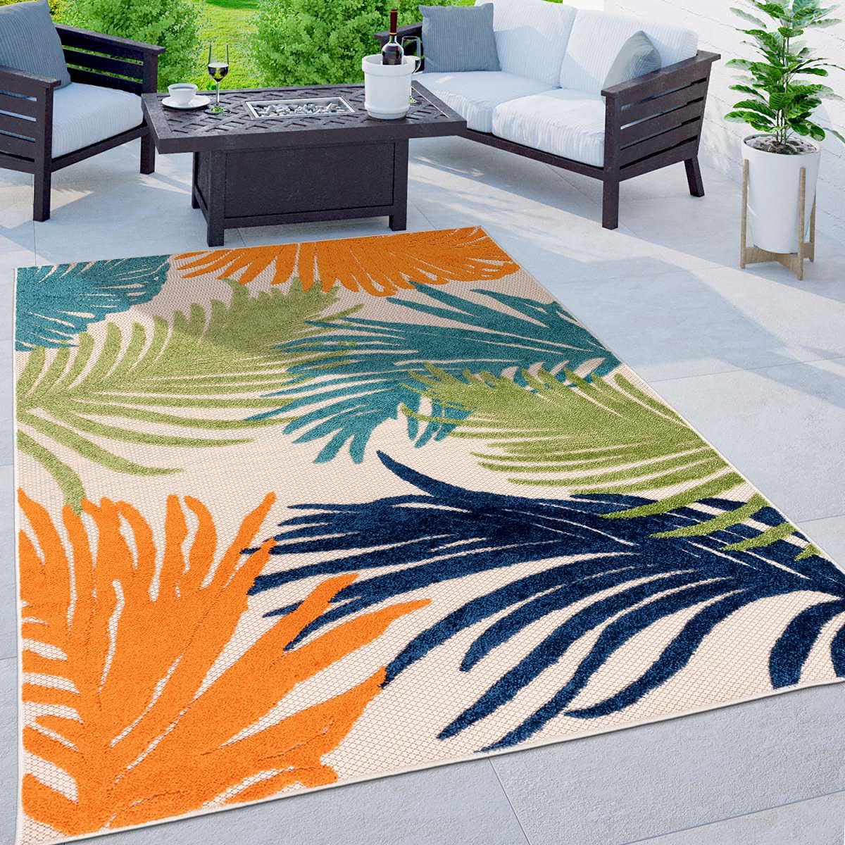 Rugshop Multi Lucca Contemporary Floral Indoor/Outdoor Area Rug Durable Polypropylene, Weather Resistant, Easy Maintenance, Perfect for Patio, Backyard, Deck and Outdoor Lounge 6'6" x 9'