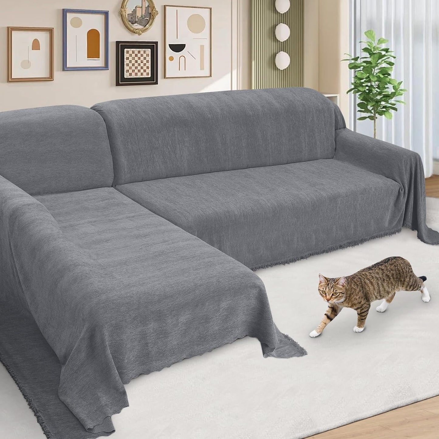 ALIECOM Sectional Couch Covers L Shape Sectional Sofa Cover for Dogs 2 Piece Thick Chenille L Shaped Couch Cover Blanket Chaise Sofa Slipcovers Pet Furniture Protector Washable (XX-Large, Air Grey)