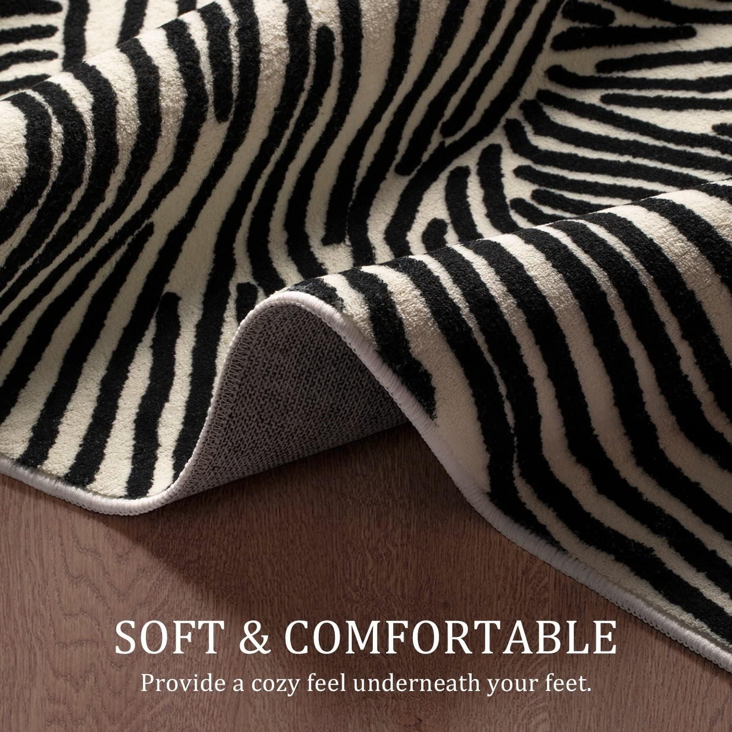 YIHOUSE 9×12 Ft Washable Rug, Black and White Abstract Area Rug for Bedroom, Living Room, Dining Room, Office, Playroom, Nursery, Ultra Thin Nonslip Modern Large Rugs Soft Contemporary Striped Rugs