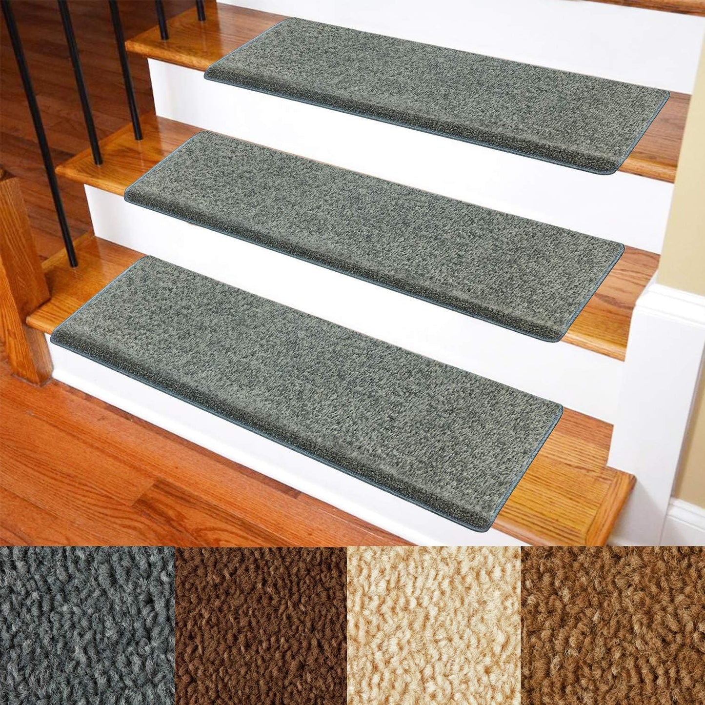 Carpet Stair Treads – Non-Slip Bullnose Carpet for Stairs – Indoor Stair Pads – Self-Adhesive – Skid Resistant & Washable – 14- Pack Tuscany 9.5" x 30"x 1.3"