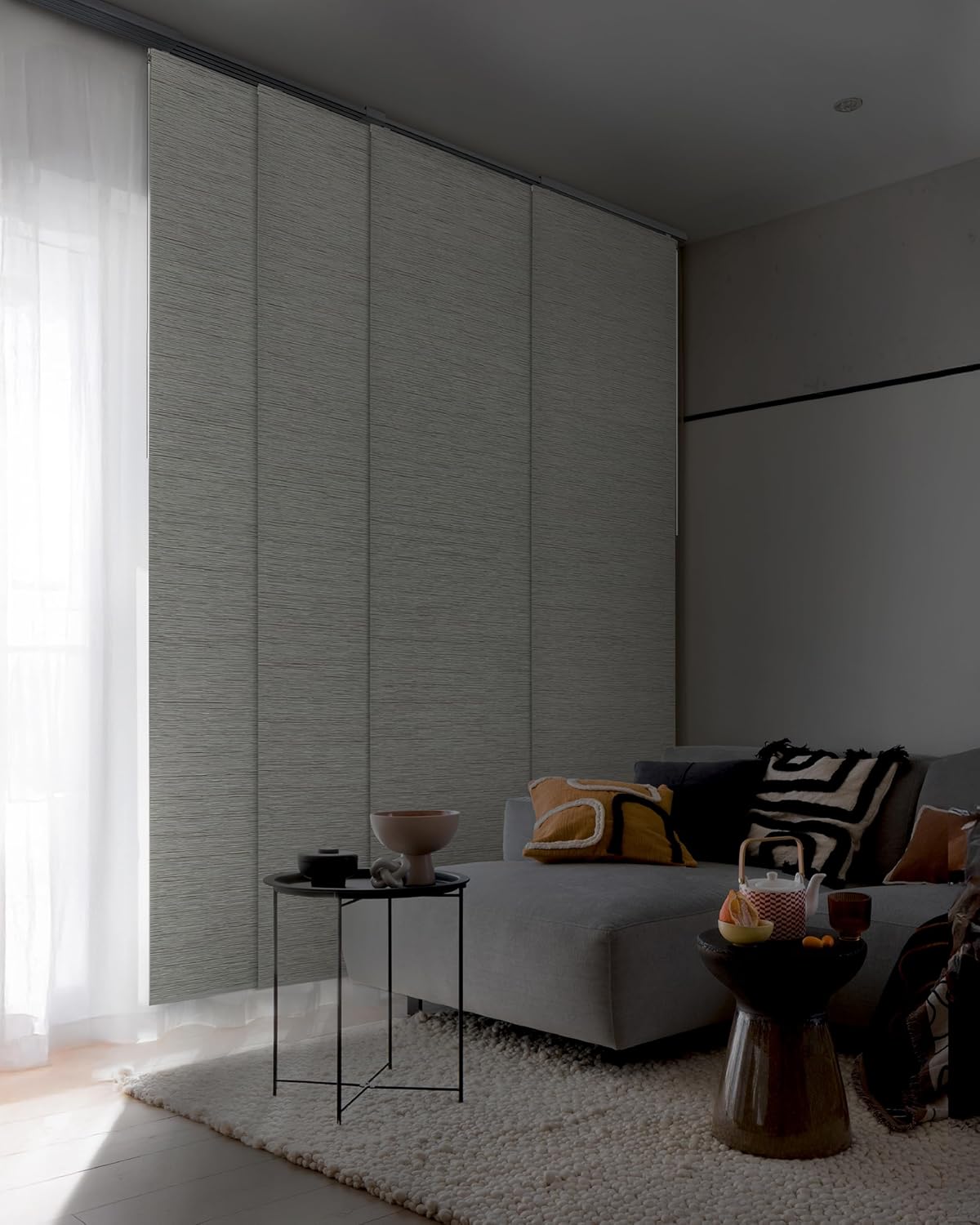 GoDear Design 99.99% Blackout Adjustable Sliding Vertical Blinds for Windows, Privacy Shades for Patio Doors, Extendable Track from 45.8" to 86" W, Trimmable Panel Curtains Up to 96" H, Inky