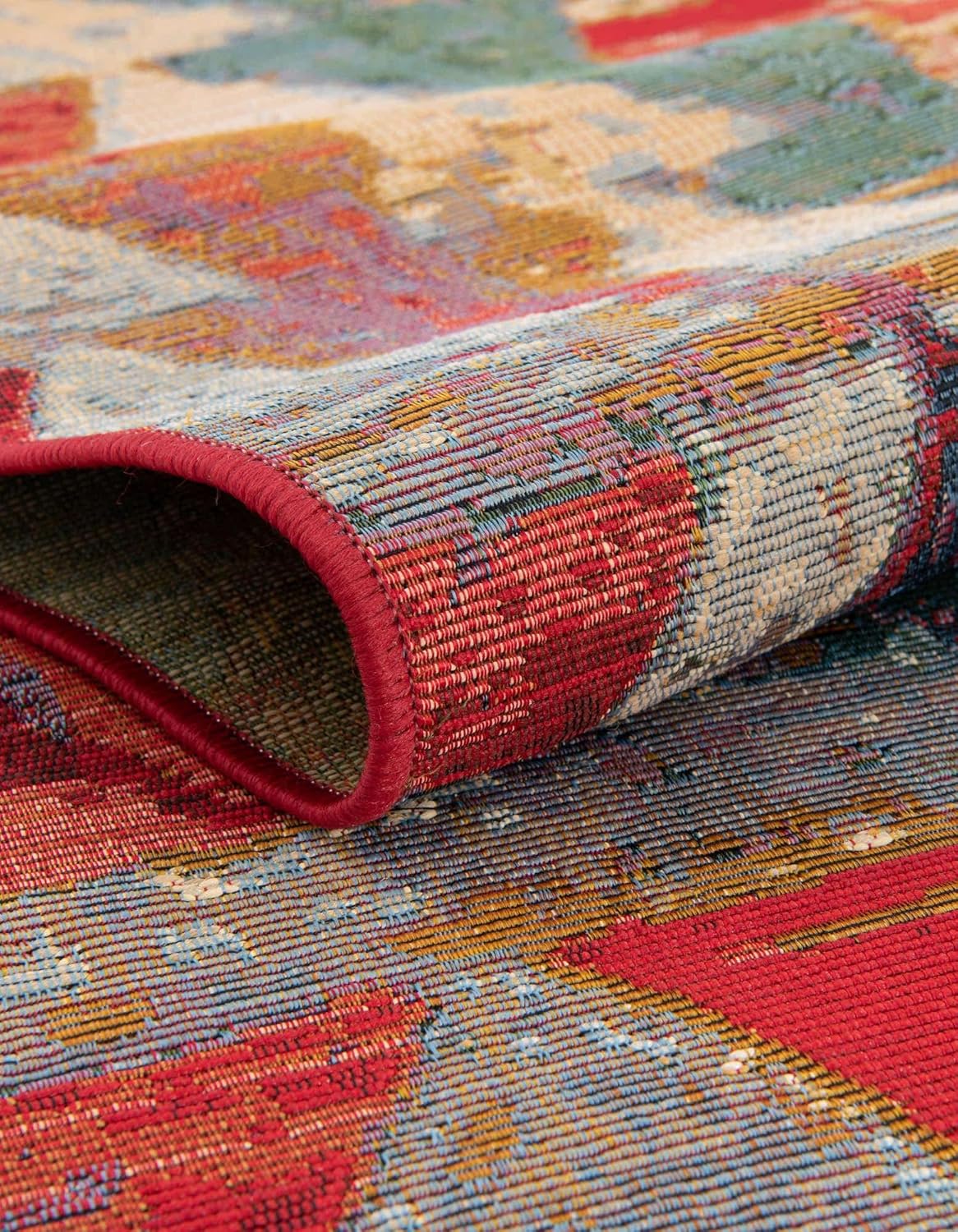 Unique Loom Outdoor Modern Collection Area Rug - Tamarindo (5' 3" x 8' Rectangle, Multi/ Burgundy)