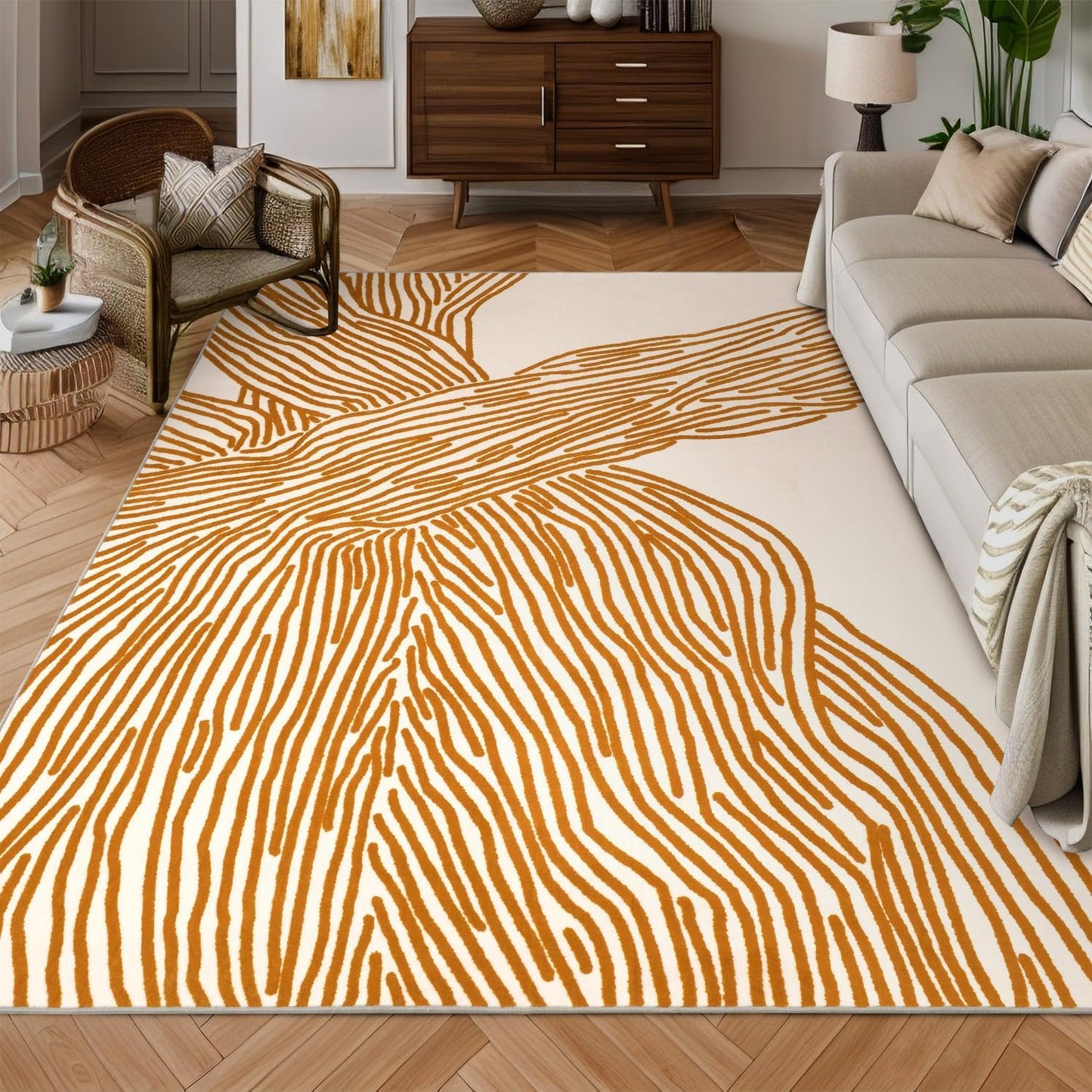 YIHOUSE 9×12 Ft Washable Rug, Black and White Abstract Area Rug for Bedroom, Living Room, Dining Room, Office, Playroom, Nursery, Ultra Thin Nonslip Modern Large Rugs Soft Contemporary Striped Rugs