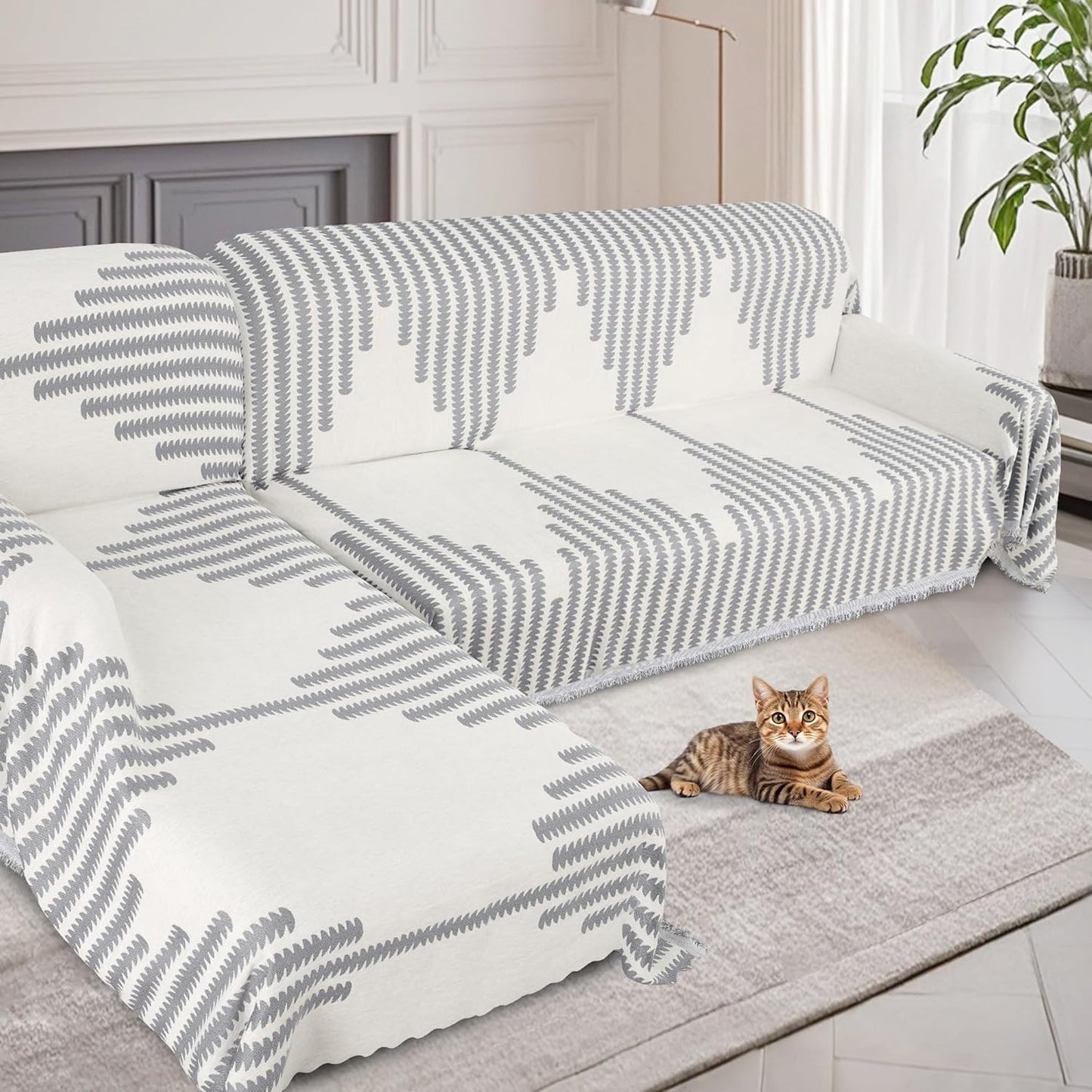 ALIECOM Sectional Couch Covers L Shape Sectional Sofa Cover for Dogs 2 Piece Thick Chenille L Shaped Couch Cover Blanket Chaise Sofa Slipcovers Pet Furniture Protector Washable (XX-Large, Air Grey)