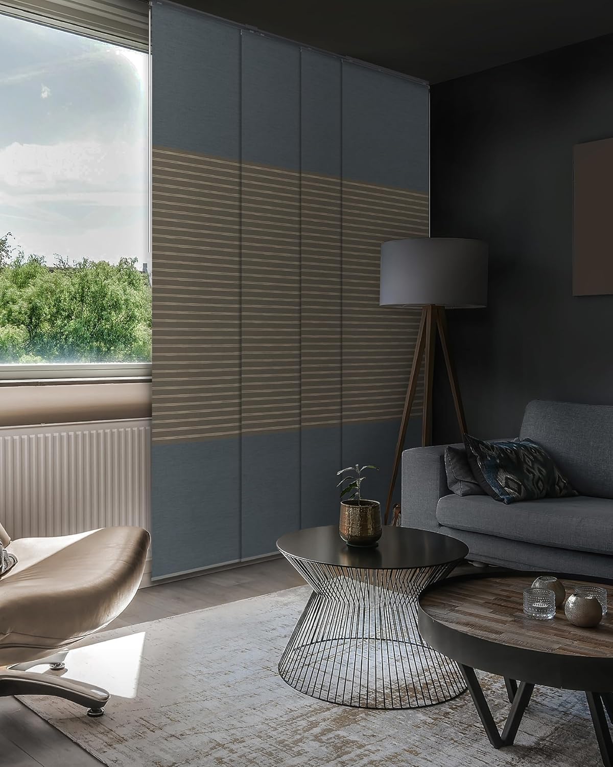 GoDear Design 99.99% Blackout Adjustable Sliding Vertical Blinds for Windows, Privacy Shades for Patio Doors, Extendable Track from 45.8" to 86" W, Trimmable Panel Curtains Up to 96" H, Inky