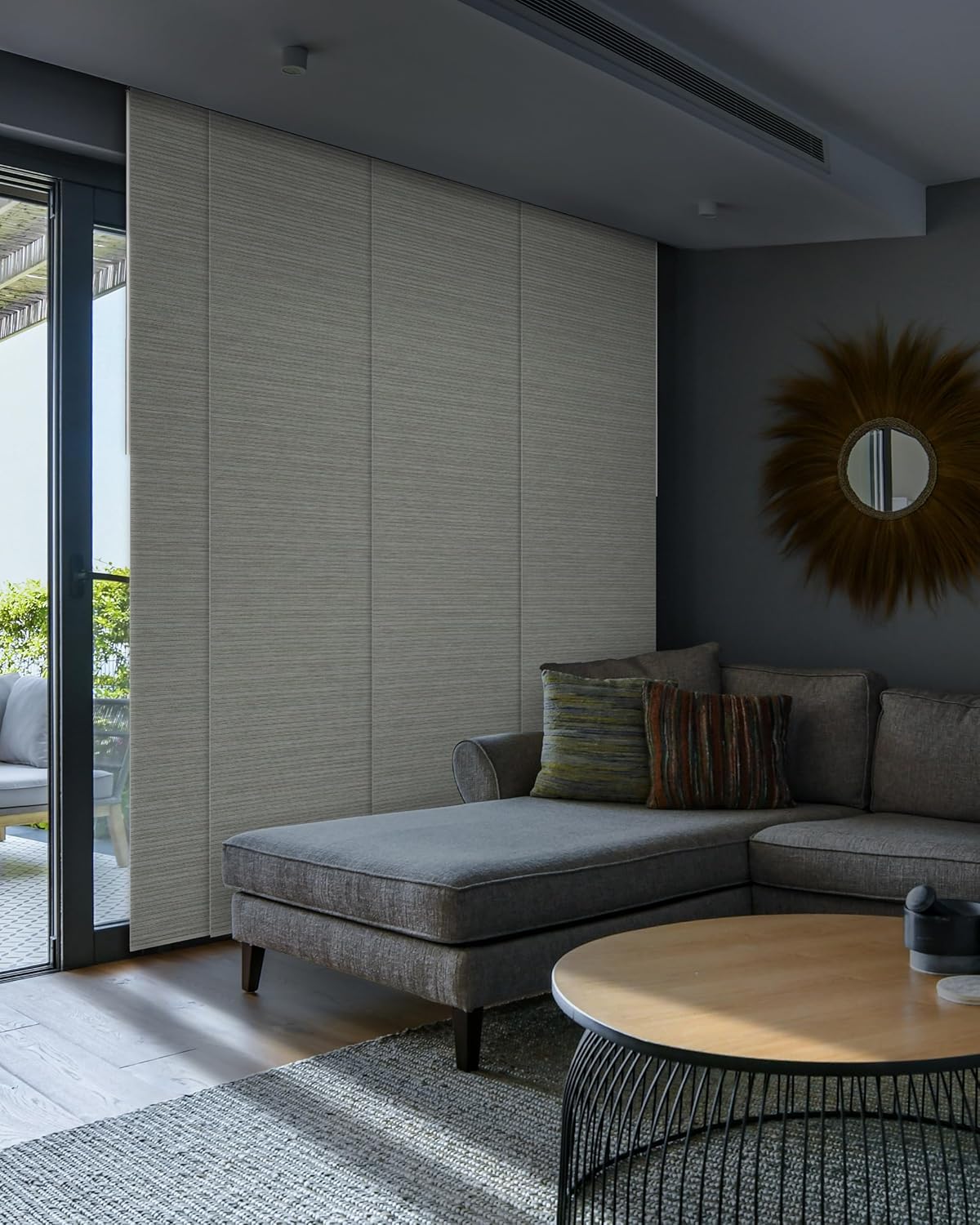 GoDear Design 99.99% Blackout Adjustable Sliding Vertical Blinds for Windows, Privacy Shades for Patio Doors, Extendable Track from 45.8" to 86" W, Trimmable Panel Curtains Up to 96" H, Inky