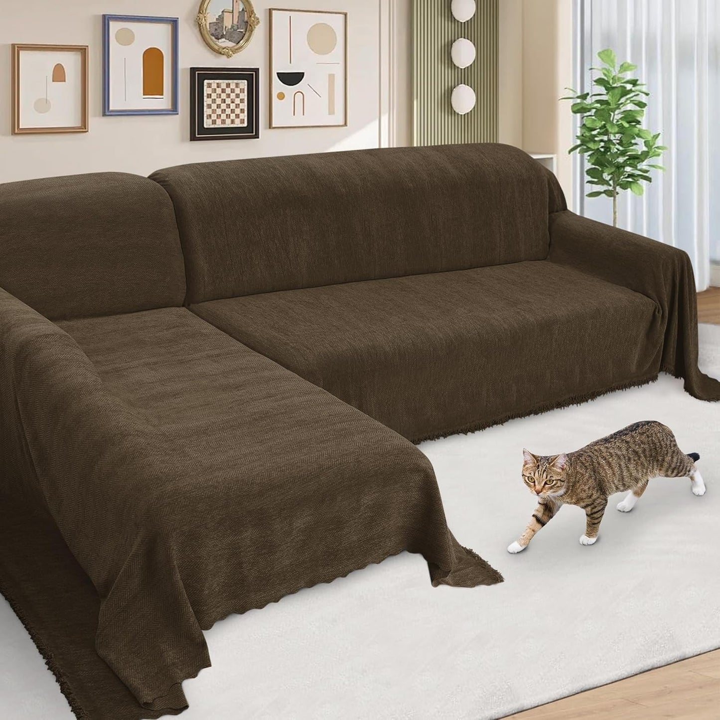 ALIECOM Sectional Couch Covers L Shape Sectional Sofa Cover for Dogs 2 Piece Thick Chenille L Shaped Couch Cover Blanket Chaise Sofa Slipcovers Pet Furniture Protector Washable (XX-Large, Air Grey)