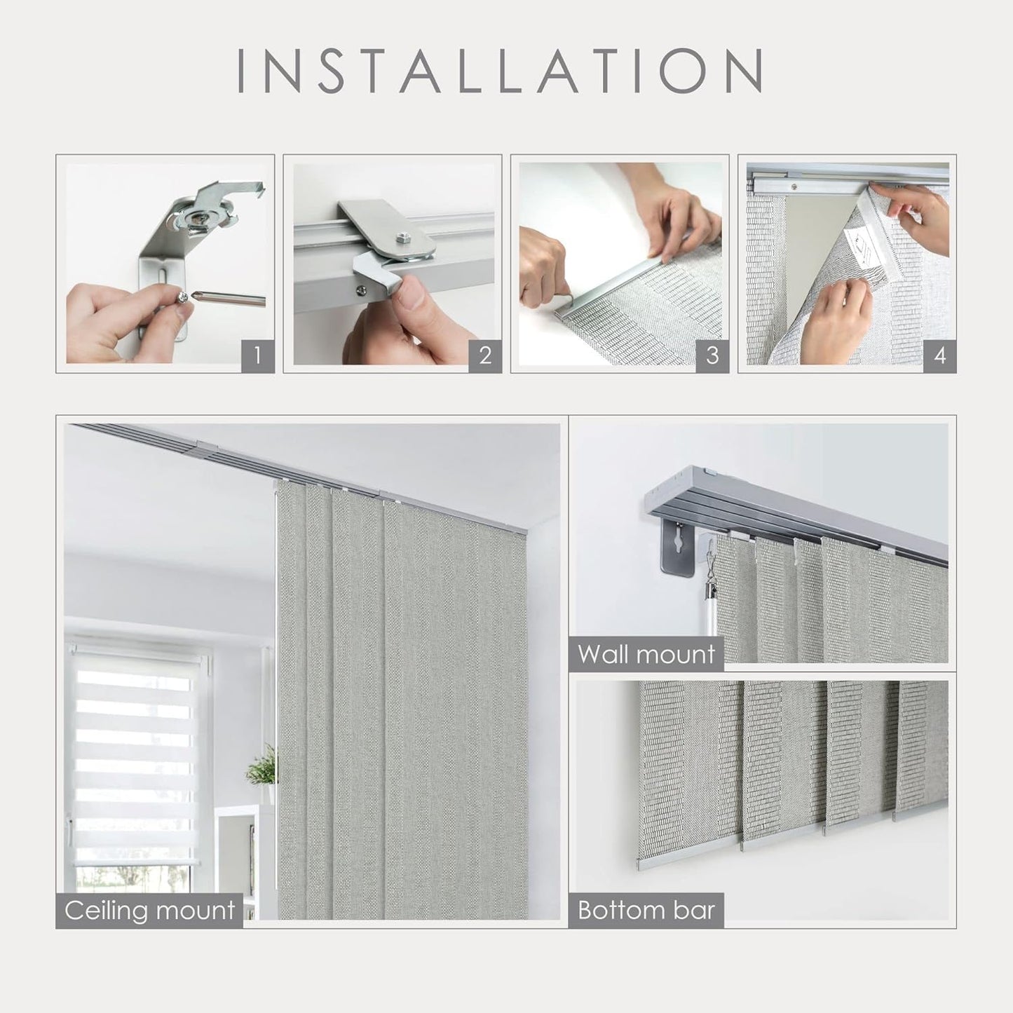 GoDear Design Adjustable Sliding Panel Track Blinds for Doors 45.8"- 86" W x 96" H, Extendable Vertical Blinds for Sliding Glass Doors, Trimmable Natural Woven Fabric Vertical Shades, Dusty Miller