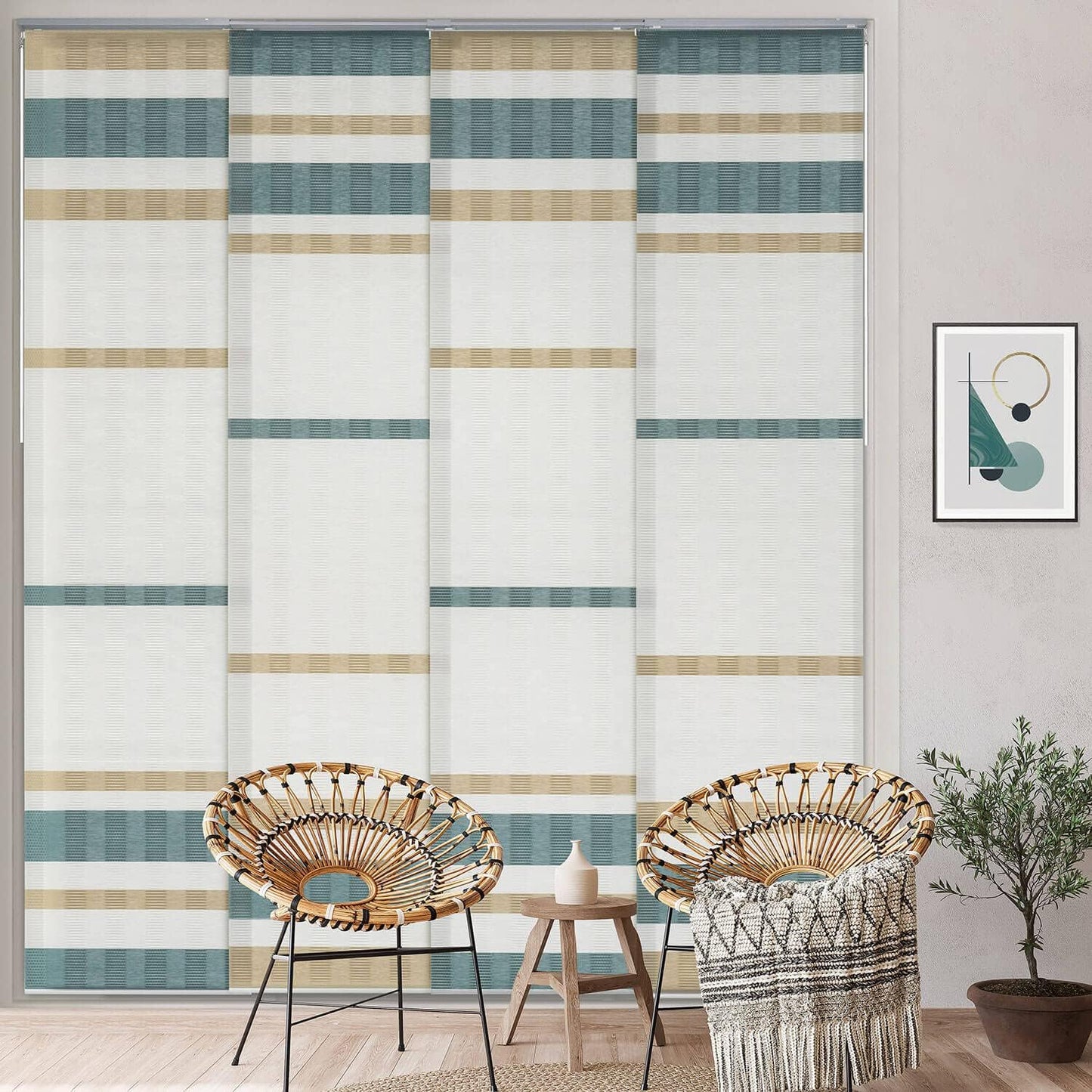 GoDear Design Adjustable Sliding Panel Track Blinds for Doors 45.8"- 86" W x 96" H, Extendable Vertical Blinds for Sliding Glass Doors, Trimmable Natural Woven Fabric Vertical Shades, Dusty Miller