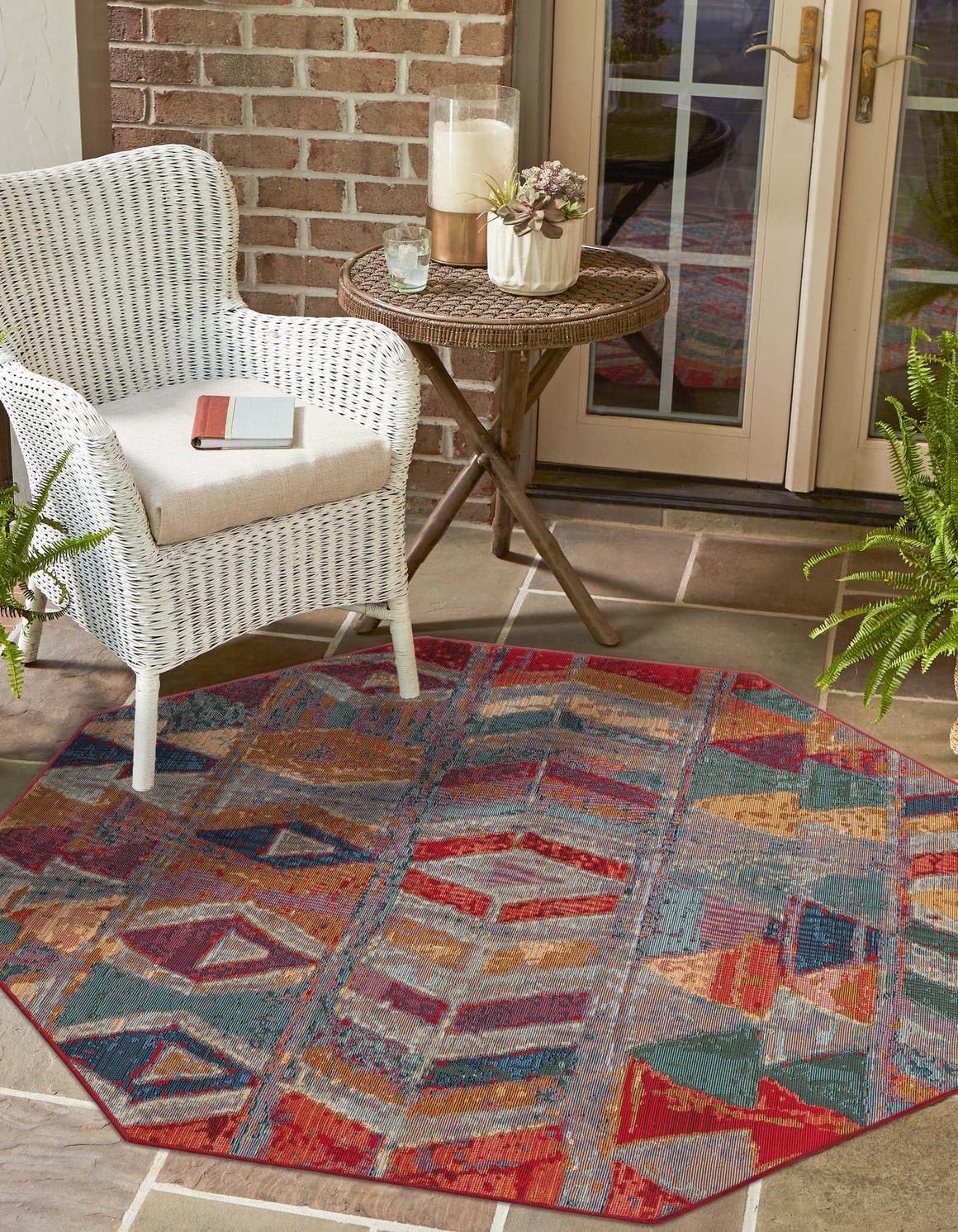 Unique Loom Outdoor Modern Collection Area Rug - Tamarindo (5' 3" x 8' Rectangle, Multi/ Burgundy)
