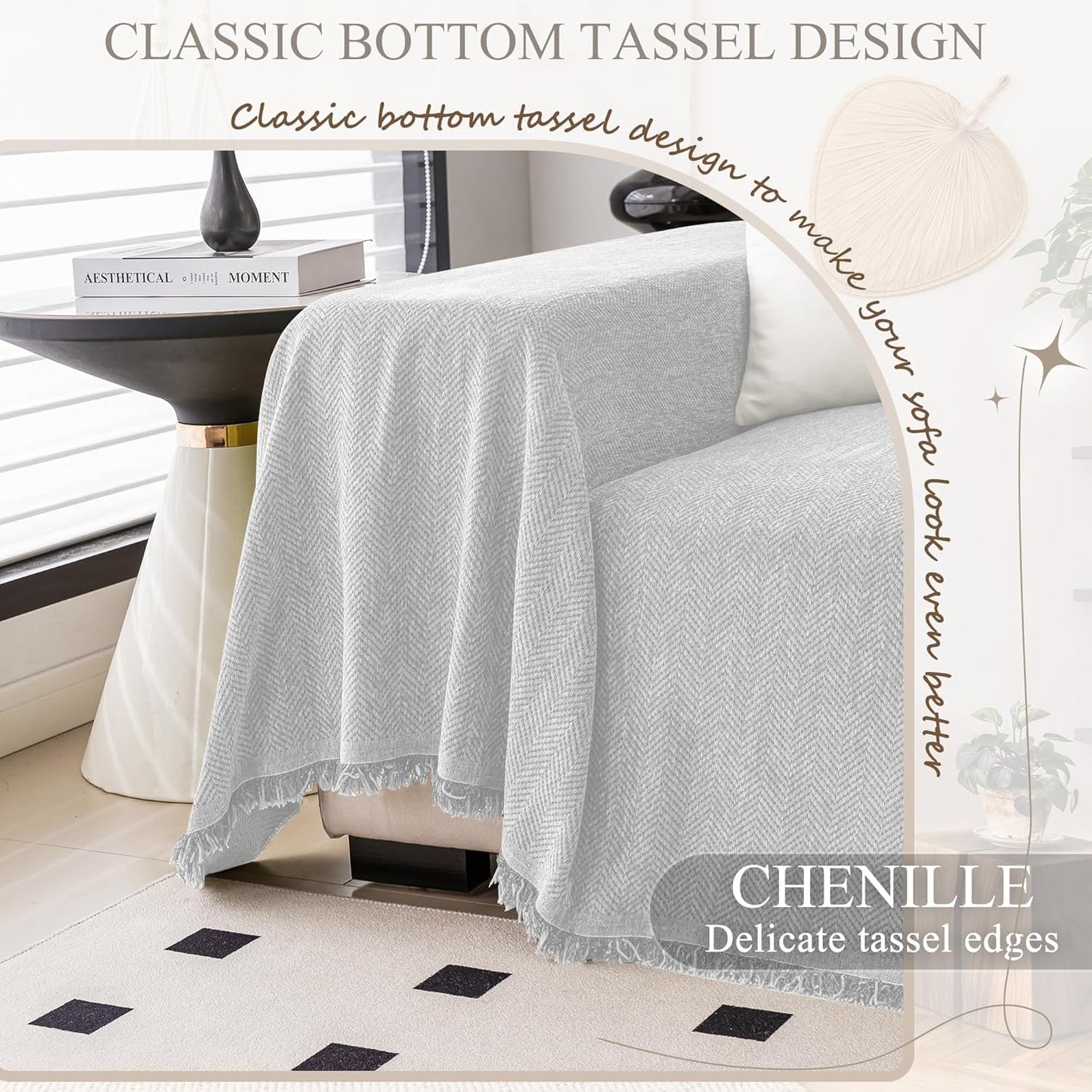 ALIECOM Sectional Couch Covers L Shape Sectional Sofa Cover for Dogs 2 Piece Thick Chenille L Shaped Couch Cover Blanket Chaise Sofa Slipcovers Pet Furniture Protector Washable (XX-Large, Air Grey)