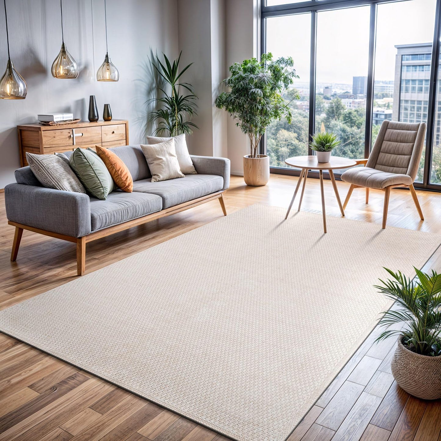 CAMILSON Easy Jute Rug 10x14, Indoor Outdoor Natural Color Fiber Area Rugs for Living Room Patio and Kitchen Rug Herringbone Woven Design Easy-Cleaning Washable Outside Carpet Alfombras 10 x 14