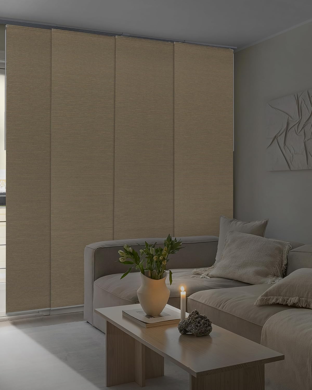 GoDear Design 99.99% Blackout Adjustable Sliding Vertical Blinds for Windows, Privacy Shades for Patio Doors, Extendable Track from 45.8" to 86" W, Trimmable Panel Curtains Up to 96" H, Inky