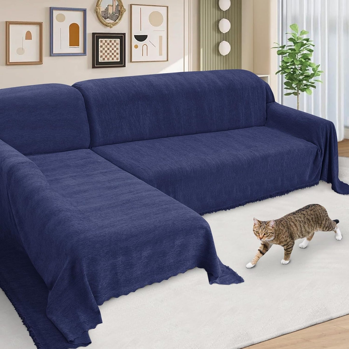 ALIECOM Sectional Couch Covers L Shape Sectional Sofa Cover for Dogs 2 Piece Thick Chenille L Shaped Couch Cover Blanket Chaise Sofa Slipcovers Pet Furniture Protector Washable (XX-Large, Air Grey)