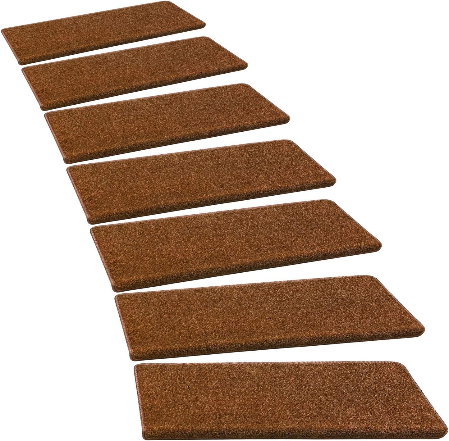 PURE ERA Bullnose Carpet Stair Treads Tape Free Non-Slip Indoor Stair Protectors Pet Friendly Stair Treads for Wooden Steps 9.5" x 30"(14 Pieces, Cream Gray Diamond Trellis)