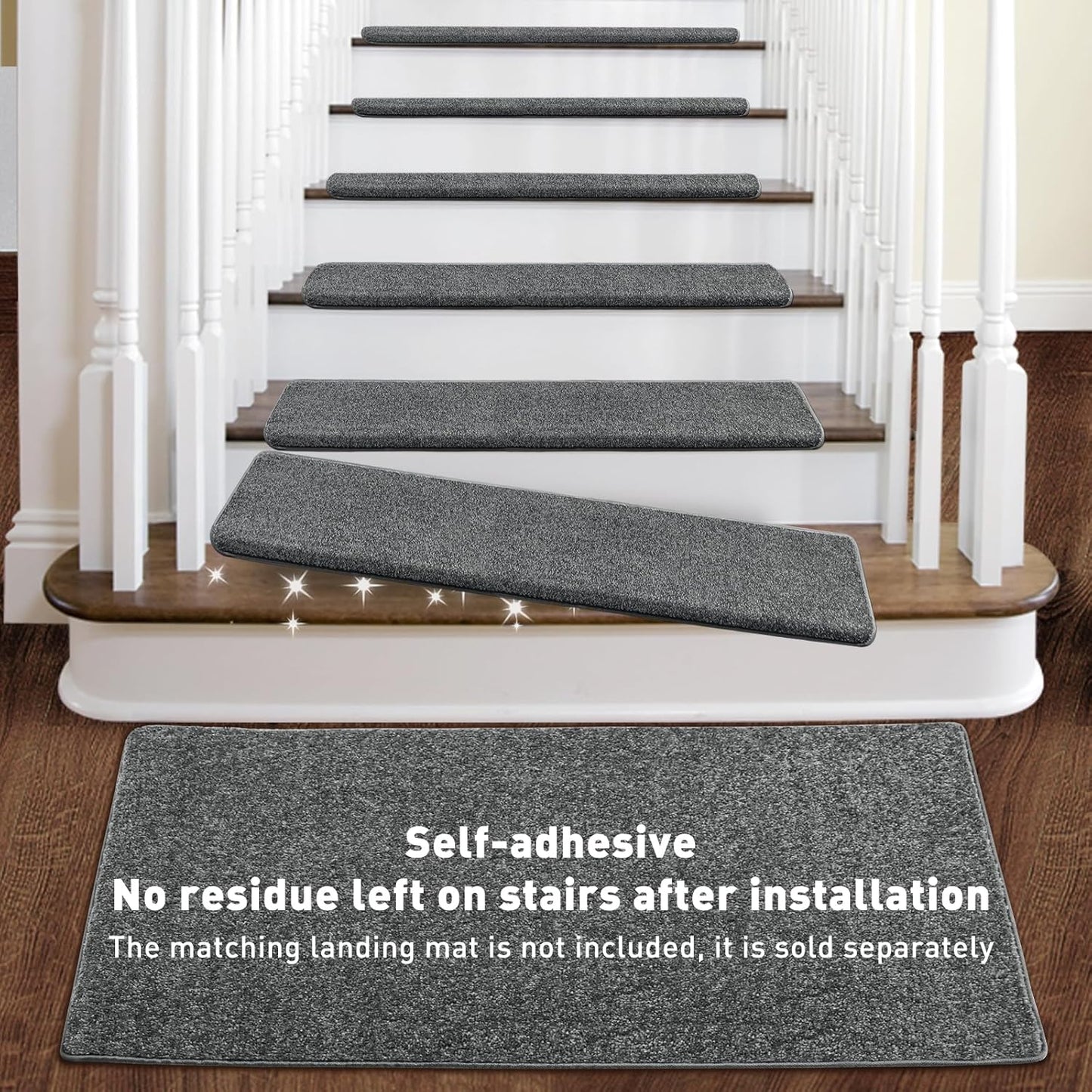 PURE ERA Bullnose Carpet Stair Treads Set Tape Free Non-Slip Indoor Stair Protectors Pet Friendly Rugs Covers Soft Skid Resistant Washable Reusable 9.5" x 30"(14 Pieces,Dark Gray)