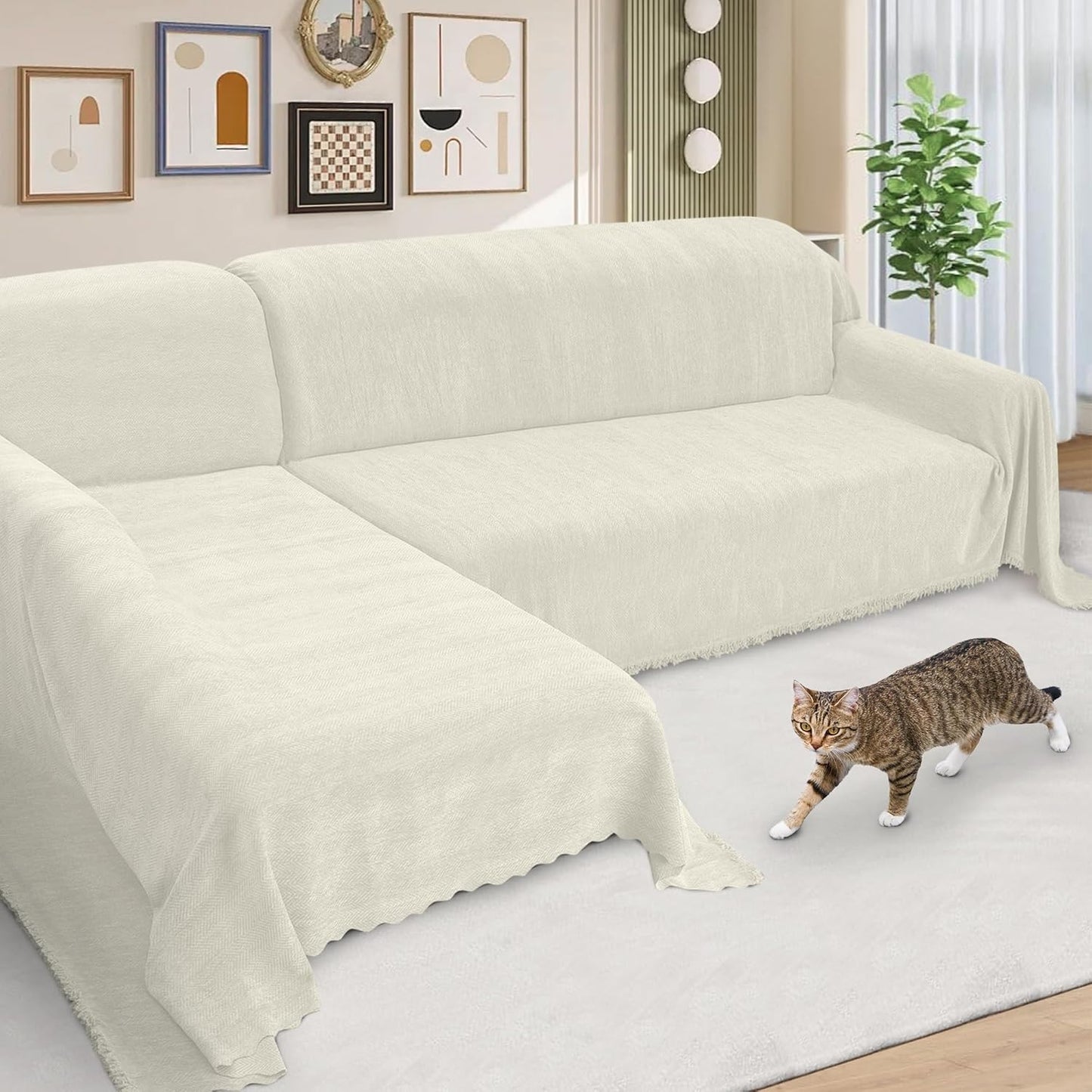 ALIECOM Sectional Couch Covers L Shape Sectional Sofa Cover for Dogs 2 Piece Thick Chenille L Shaped Couch Cover Blanket Chaise Sofa Slipcovers Pet Furniture Protector Washable (XX-Large, Air Grey)