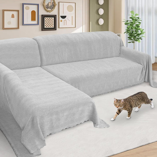 ALIECOM Sectional Couch Covers L Shape Sectional Sofa Cover for Dogs 2 Piece Thick Chenille L Shaped Couch Cover Blanket Chaise Sofa Slipcovers Pet Furniture Protector Washable (XX-Large, Air Grey)
