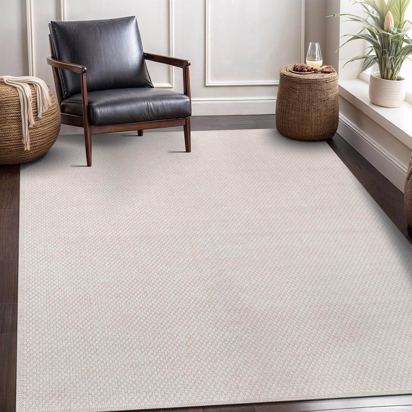 CAMILSON Easy Jute Rug 10x14, Indoor Outdoor Natural Color Fiber Area Rugs for Living Room Patio and Kitchen Rug Herringbone Woven Design Easy-Cleaning Washable Outside Carpet Alfombras 10 x 14
