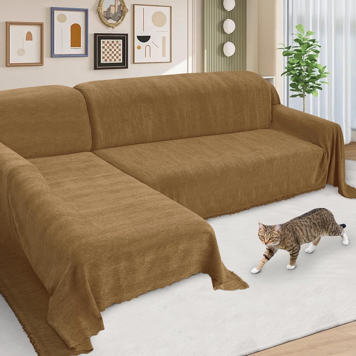ALIECOM Sectional Couch Covers L Shape Sectional Sofa Cover for Dogs 2 Piece Thick Chenille L Shaped Couch Cover Blanket Chaise Sofa Slipcovers Pet Furniture Protector Washable (XX-Large, Air Grey)