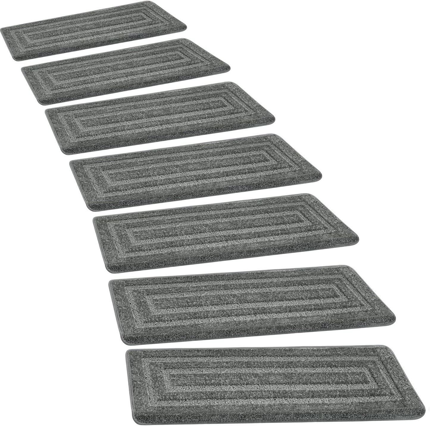 PURE ERA Bullnose Carpet Stair Treads Tape Free Non-Slip Indoor Stair Protectors Pet Friendly Stair Treads for Wooden Steps 9.5" x 30"(14 Pieces, Cream Gray Diamond Trellis)