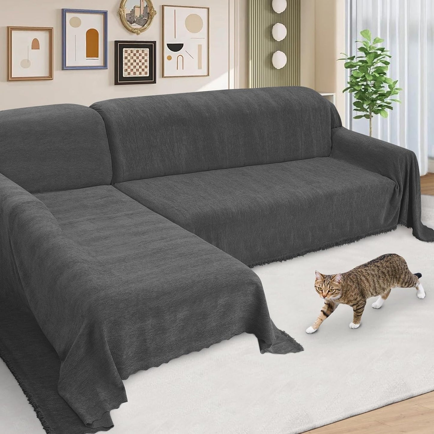 ALIECOM Sectional Couch Covers L Shape Sectional Sofa Cover for Dogs 2 Piece Thick Chenille L Shaped Couch Cover Blanket Chaise Sofa Slipcovers Pet Furniture Protector Washable (XX-Large, Air Grey)