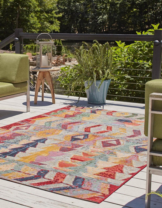 Unique Loom Outdoor Modern Collection Area Rug - Tamarindo (5' 3" x 8' Rectangle, Multi/ Burgundy)