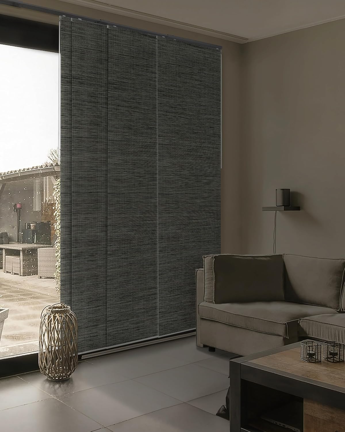 GoDear Design 99.99% Blackout Adjustable Sliding Vertical Blinds for Windows, Privacy Shades for Patio Doors, Extendable Track from 45.8" to 86" W, Trimmable Panel Curtains Up to 96" H, Inky