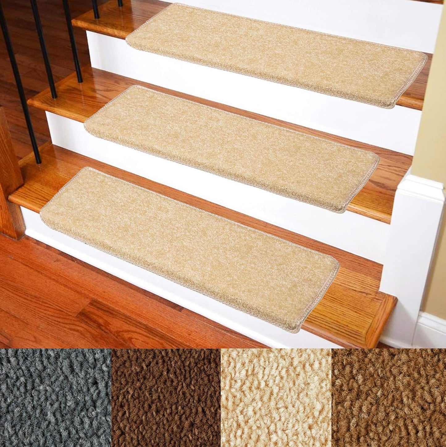 Carpet Stair Treads – Non-Slip Bullnose Carpet for Stairs – Indoor Stair Pads – Self-Adhesive – Skid Resistant & Washable – 14- Pack Tuscany 9.5" x 30"x 1.3"