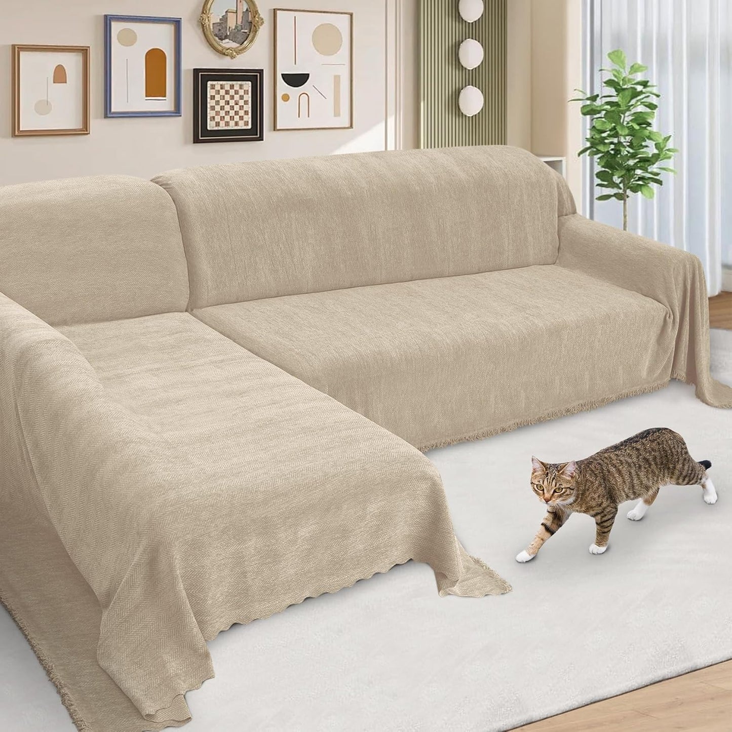 ALIECOM Sectional Couch Covers L Shape Sectional Sofa Cover for Dogs 2 Piece Thick Chenille L Shaped Couch Cover Blanket Chaise Sofa Slipcovers Pet Furniture Protector Washable (XX-Large, Air Grey)