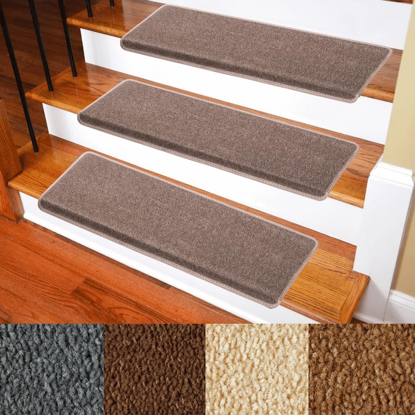 Carpet Stair Treads – Non-Slip Bullnose Carpet for Stairs – Indoor Stair Pads – Self-Adhesive – Skid Resistant & Washable – 14- Pack Tuscany 9.5" x 30"x 1.3"