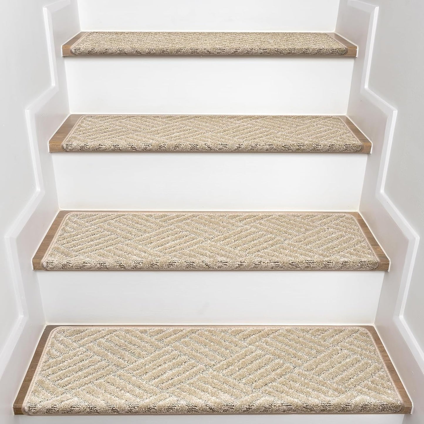 Bullnose Carpet Stair Treads, Stairs Carpet Non Slip 15 Pack, Stair Step Rugs 30"x9.5"x1.2", Soft, Reusable, Peel and Stick Stair Treads for Wooden Steps Indoor (Grey, Diamond Pattern)