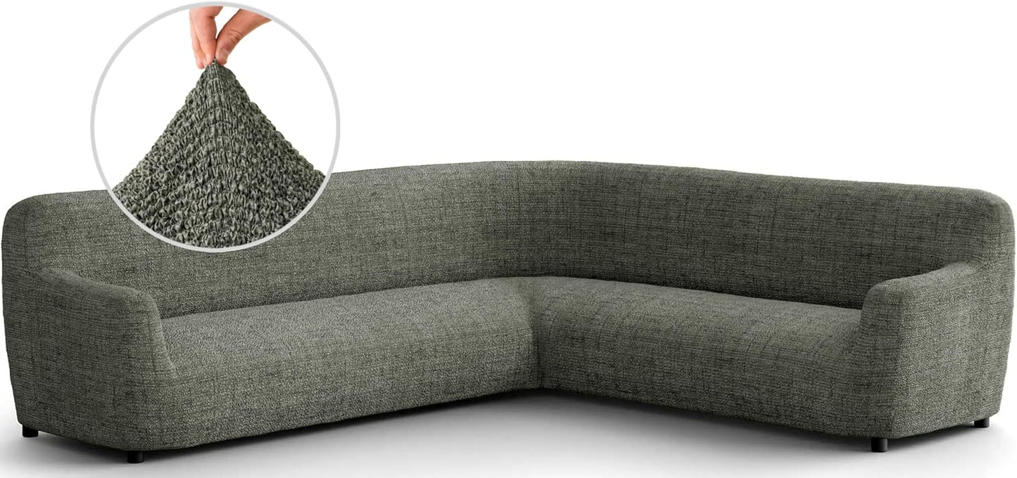PAULATO BY GA.I.CO. Corner Sectional Couch Cover - Extra Large L-Shape Couch Slipcover - Washable Printed Sofa Covers - 1-Piece Form Fit Protector - Microfibra Print - Vittoria Grey (Corner Sofa)