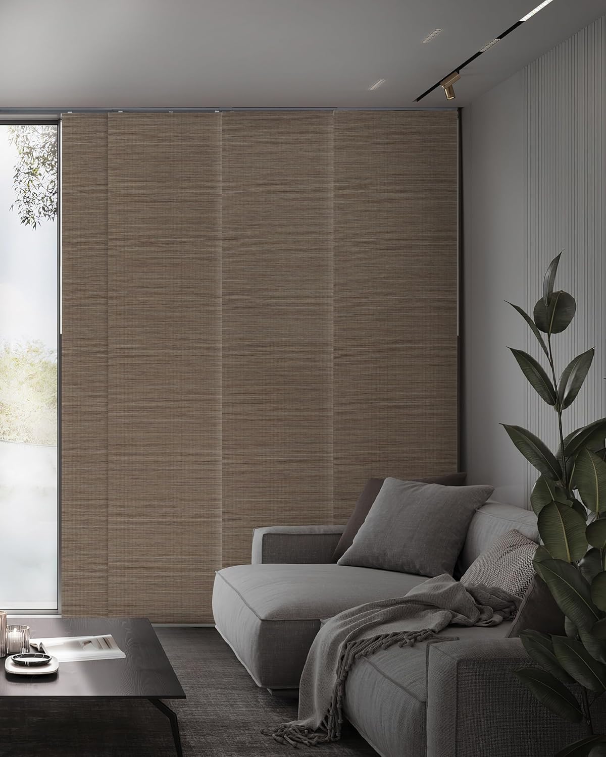 GoDear Design 99.99% Blackout Adjustable Sliding Vertical Blinds for Windows, Privacy Shades for Patio Doors, Extendable Track from 45.8" to 86" W, Trimmable Panel Curtains Up to 96" H, Inky