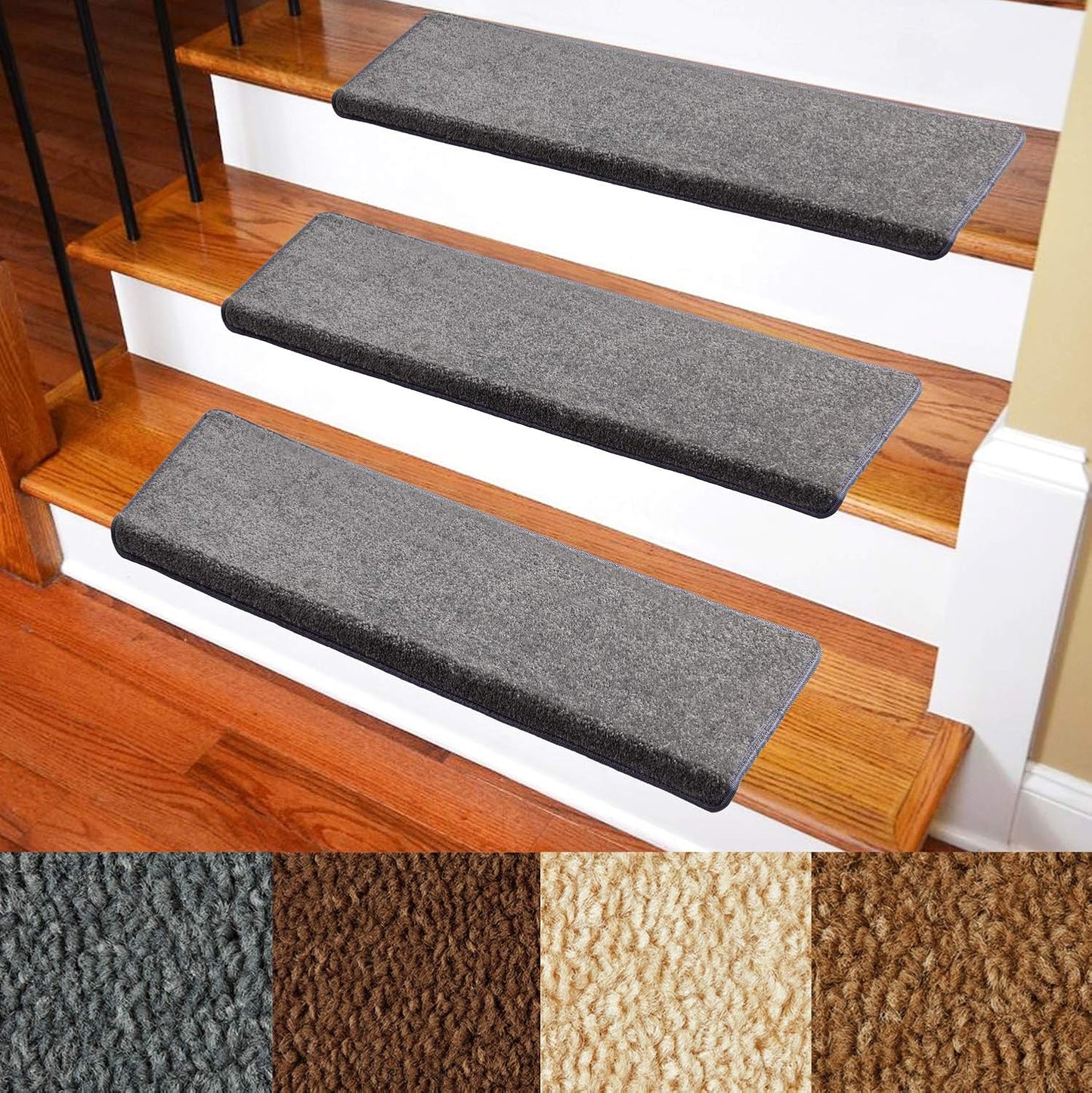 Carpet Stair Treads – Non-Slip Bullnose Carpet for Stairs – Indoor Stair Pads – Self-Adhesive – Skid Resistant & Washable – 14- Pack Tuscany 9.5" x 30"x 1.3"
