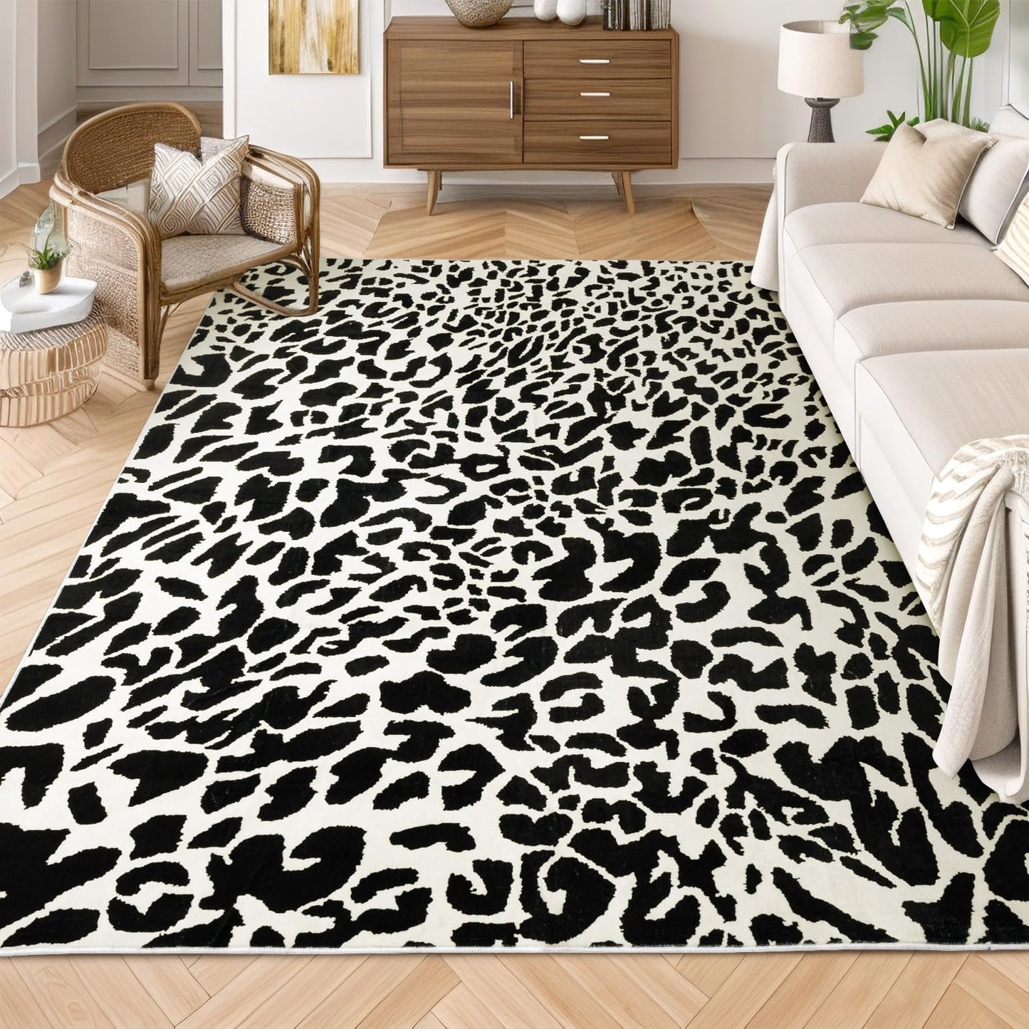 YIHOUSE 9×12 Ft Washable Rug, Black and White Abstract Area Rug for Bedroom, Living Room, Dining Room, Office, Playroom, Nursery, Ultra Thin Nonslip Modern Large Rugs Soft Contemporary Striped Rugs