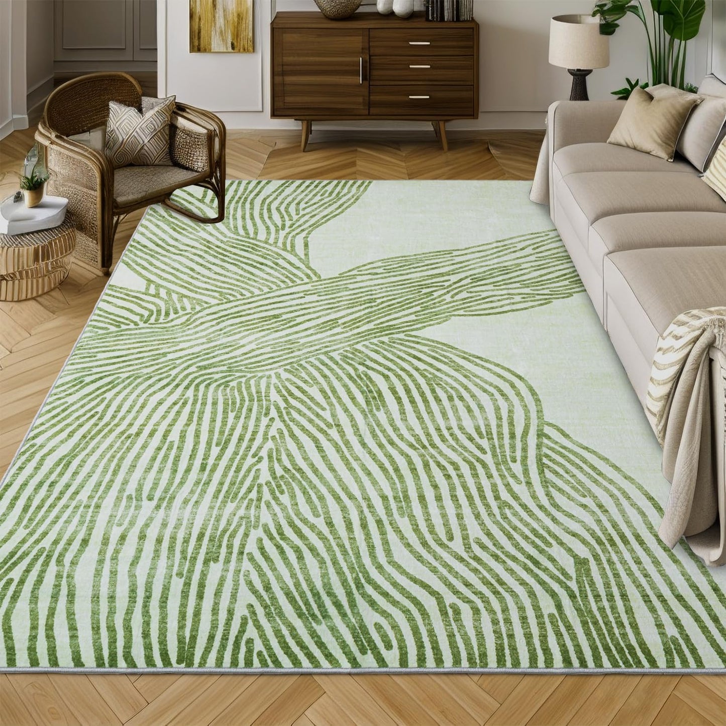 YIHOUSE 9×12 Ft Washable Rug, Black and White Abstract Area Rug for Bedroom, Living Room, Dining Room, Office, Playroom, Nursery, Ultra Thin Nonslip Modern Large Rugs Soft Contemporary Striped Rugs