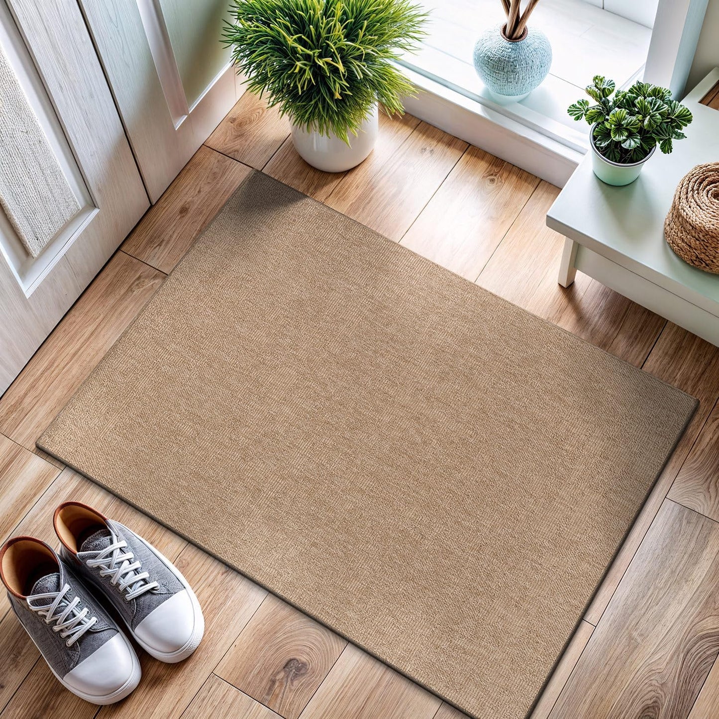 CAMILSON Easy Jute Rug 10x14, Indoor Outdoor Natural Color Fiber Area Rugs for Living Room Patio and Kitchen Rug Herringbone Woven Design Easy-Cleaning Washable Outside Carpet Alfombras 10 x 14