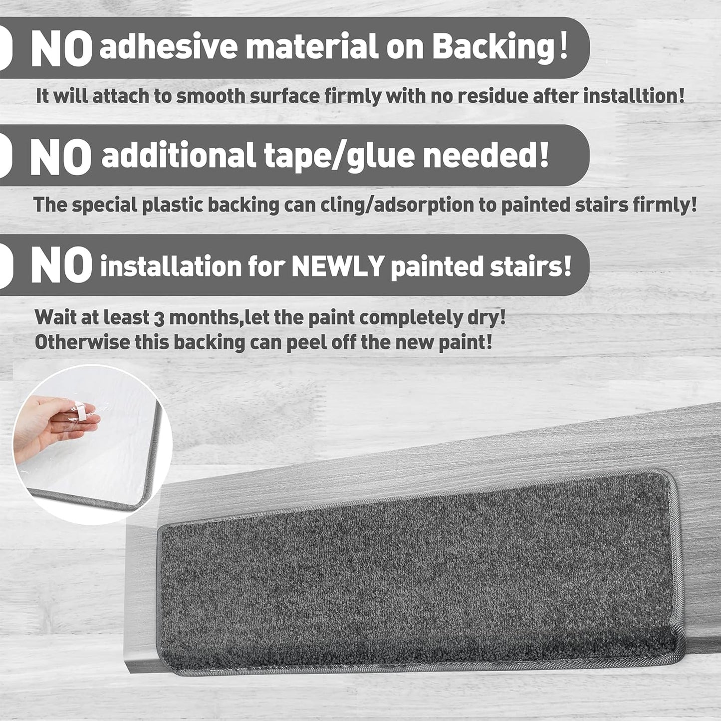 PURE ERA Bullnose Carpet Stair Treads Set Tape Free Non-Slip Indoor Stair Protectors Pet Friendly Rugs Covers Soft Skid Resistant Washable Reusable 9.5" x 30"(14 Pieces,Dark Gray)