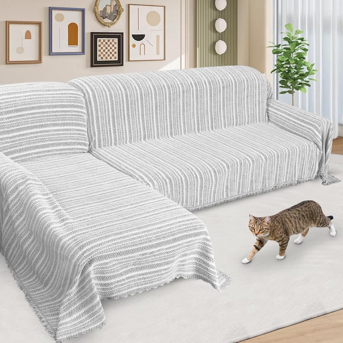 ALIECOM Sectional Couch Covers L Shape Sectional Sofa Cover for Dogs 2 Piece Thick Chenille L Shaped Couch Cover Blanket Chaise Sofa Slipcovers Pet Furniture Protector Washable (XX-Large, Air Grey)