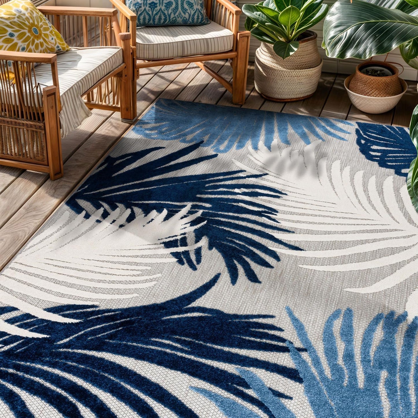 Rugshop Multi Lucca Contemporary Floral Indoor/Outdoor Area Rug Durable Polypropylene, Weather Resistant, Easy Maintenance, Perfect for Patio, Backyard, Deck and Outdoor Lounge 6'6" x 9'