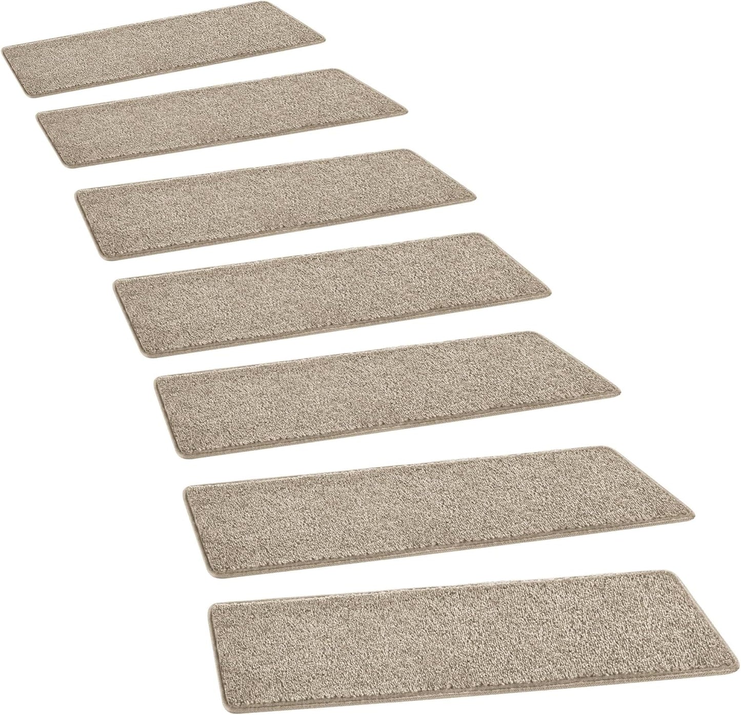 PURE ERA Bullnose Carpet Stair Treads Tape Free Non-Slip Indoor Stair Protectors Pet Friendly Stair Treads for Wooden Steps 9.5" x 30"(14 Pieces, Cream Gray Diamond Trellis)
