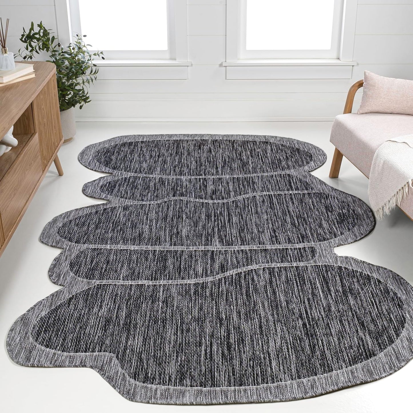 JONATHAN Y Rustic Abstract Indoor Outdoor Area Rug 5X8 Dark Gray/Gray, Jasper Modern for Backyard, Patio, Porch, Easy-Cleaning, High Traffic, Pet-Friendly, Non-Shedding (SHP101A-5)