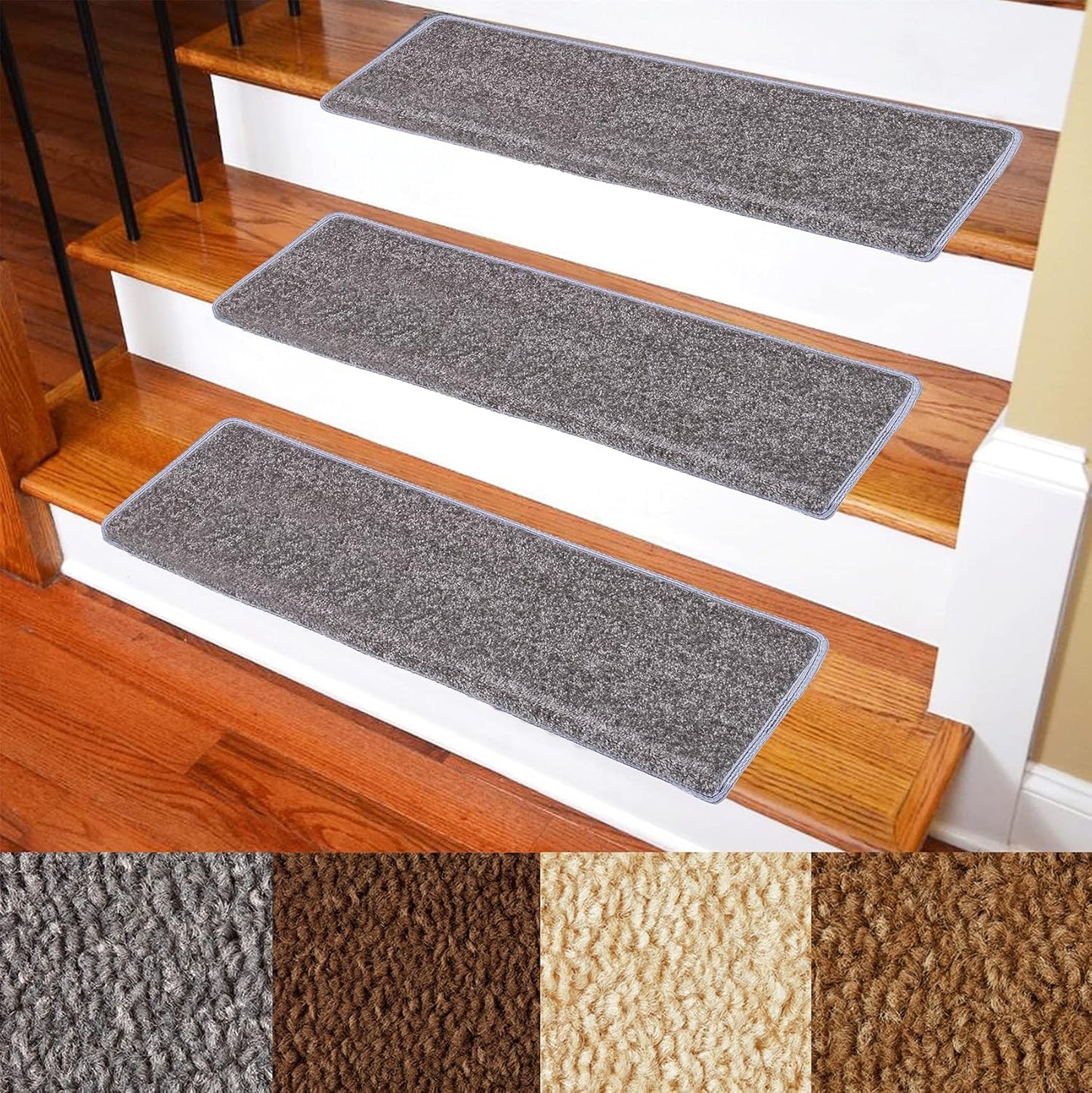 Carpet Stair Treads – Non-Slip Bullnose Carpet for Stairs – Indoor Stair Pads – Self-Adhesive – Skid Resistant & Washable – 14- Pack Tuscany 9.5" x 30"x 1.3"