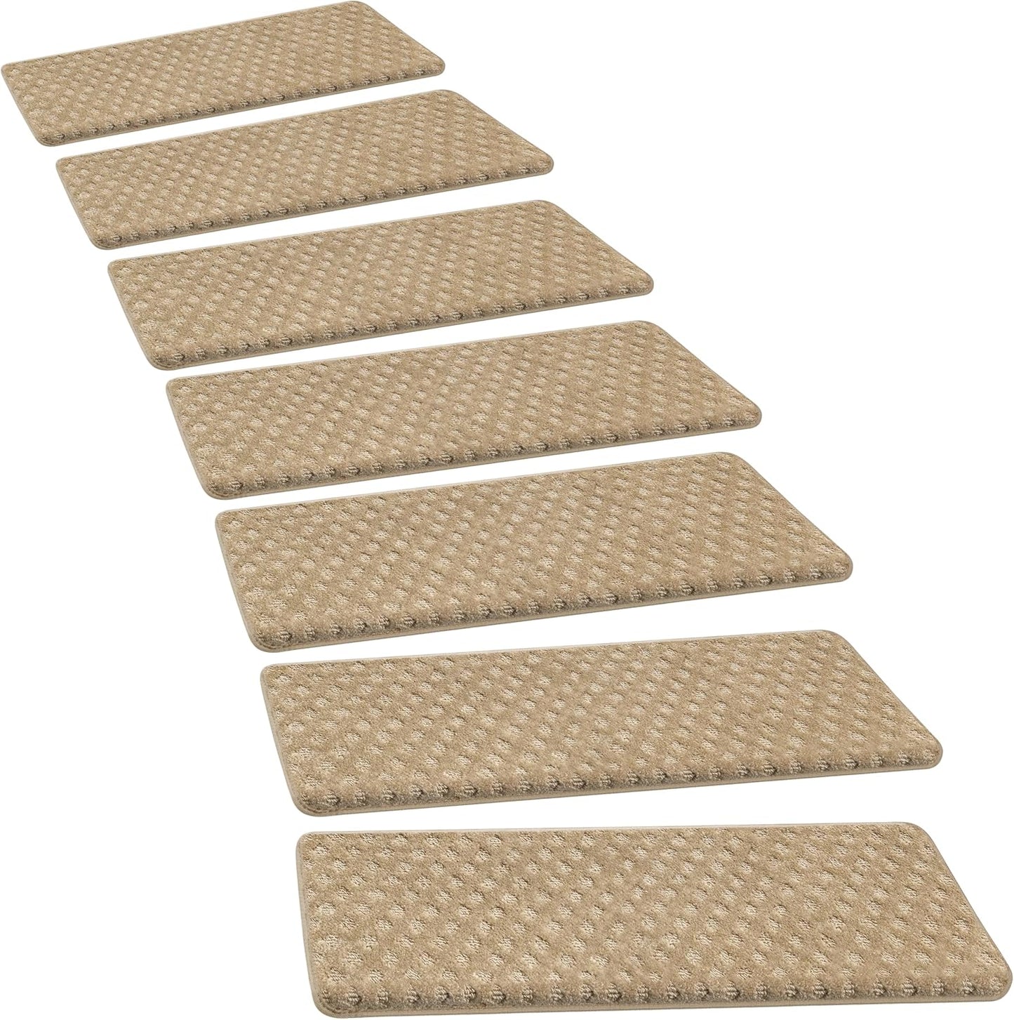 PURE ERA Bullnose Carpet Stair Treads Tape Free Non-Slip Indoor Stair Protectors Pet Friendly Stair Treads for Wooden Steps 9.5" x 30"(14 Pieces, Cream Gray Diamond Trellis)