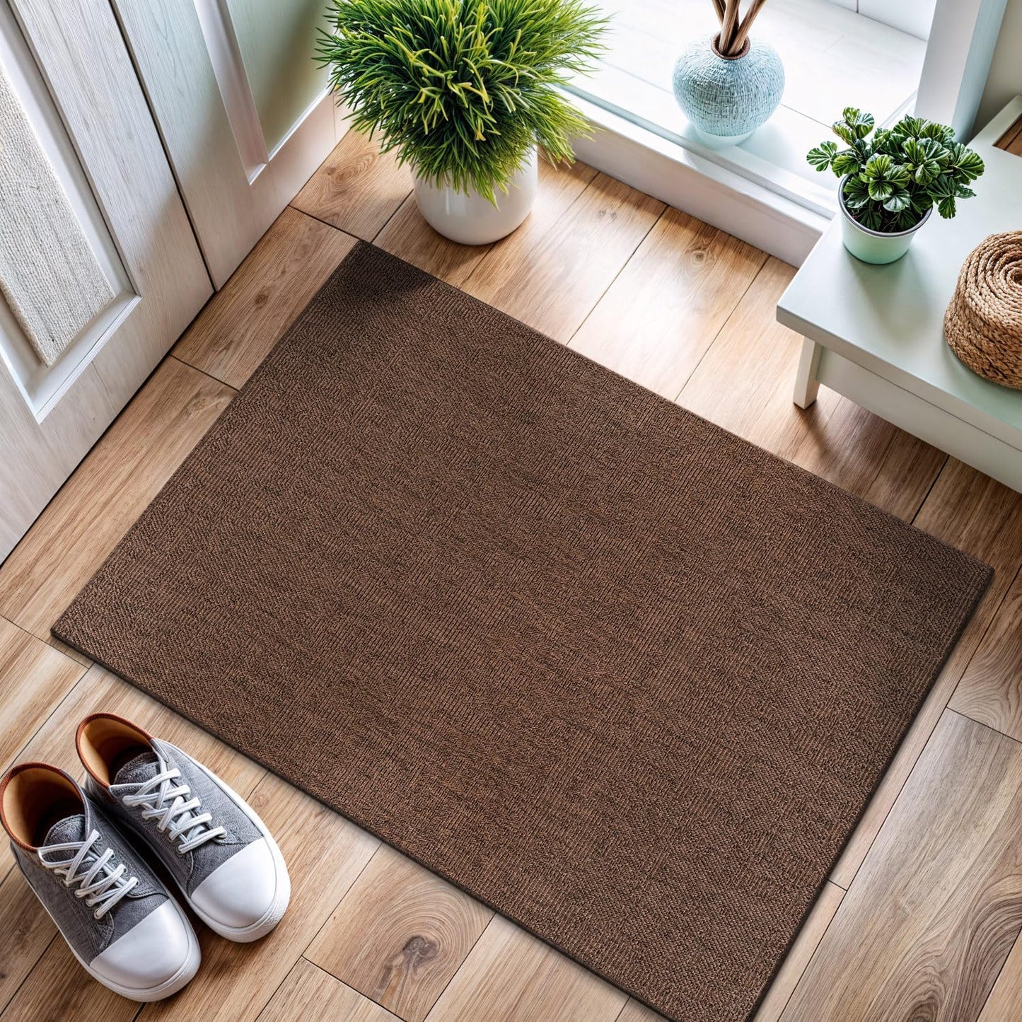 CAMILSON Easy Jute Rug 10x14, Indoor Outdoor Natural Color Fiber Area Rugs for Living Room Patio and Kitchen Rug Herringbone Woven Design Easy-Cleaning Washable Outside Carpet Alfombras 10 x 14