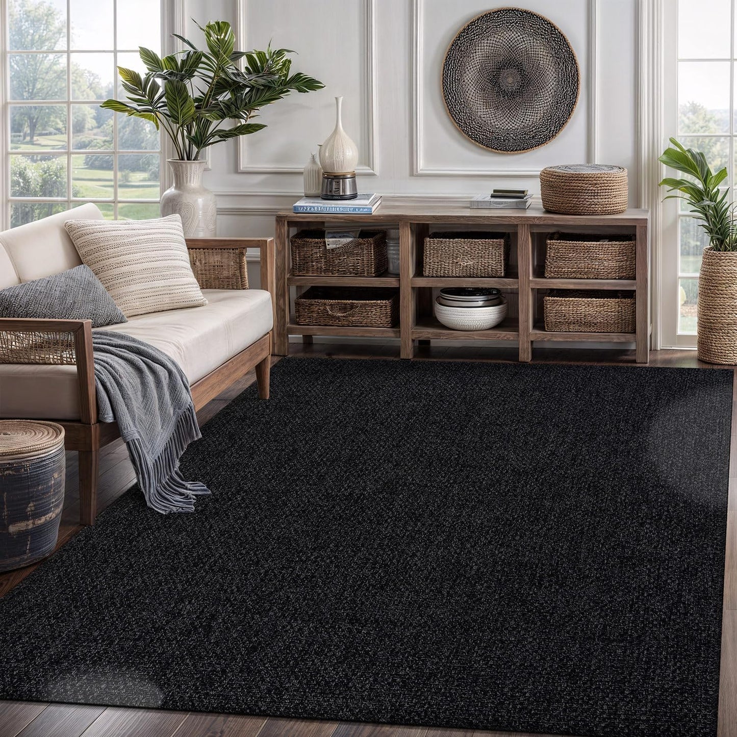 CAMILSON Easy Jute Rug 10x14, Indoor Outdoor Natural Color Fiber Area Rugs for Living Room Patio and Kitchen Rug Herringbone Woven Design Easy-Cleaning Washable Outside Carpet Alfombras 10 x 14