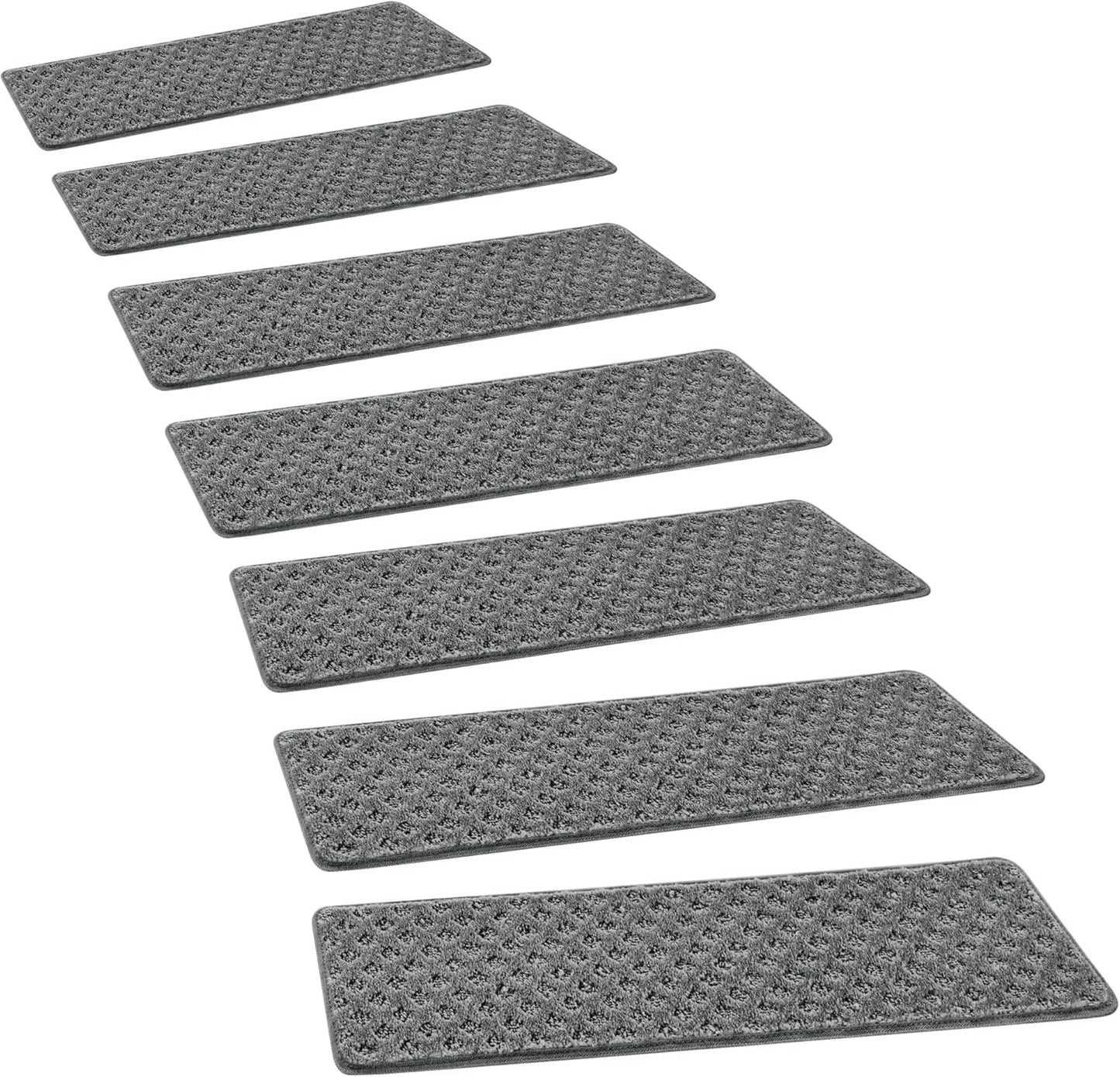 PURE ERA Bullnose Carpet Stair Treads Tape Free Non-Slip Indoor Stair Protectors Pet Friendly Stair Treads for Wooden Steps 9.5" x 30"(14 Pieces, Cream Gray Diamond Trellis)