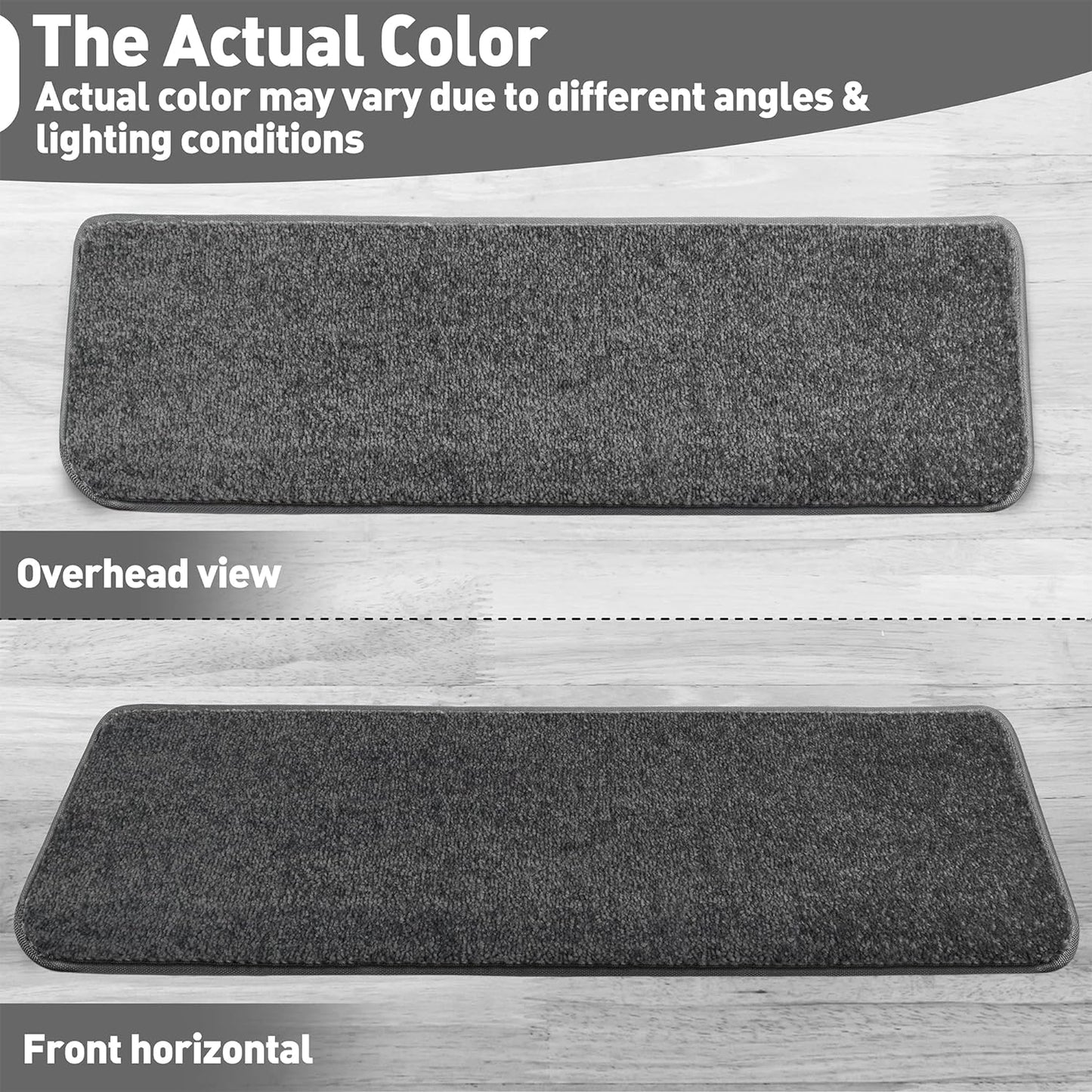 PURE ERA Bullnose Carpet Stair Treads Set Tape Free Non-Slip Indoor Stair Protectors Pet Friendly Rugs Covers Soft Skid Resistant Washable Reusable 9.5" x 30"(14 Pieces,Dark Gray)